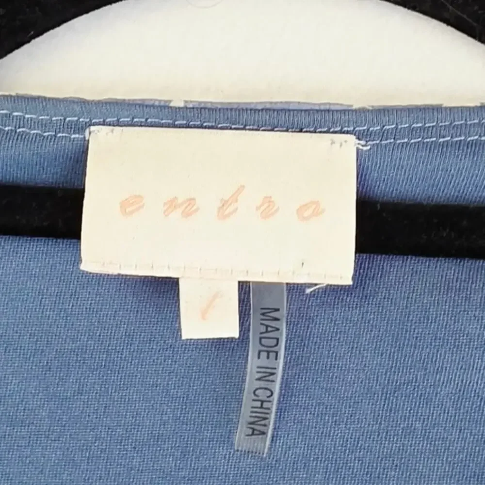 Entro Midi Tiered Dress Large Blue White Feather Pleated Flutter Sleeve Cottage - Picture 11 of 15